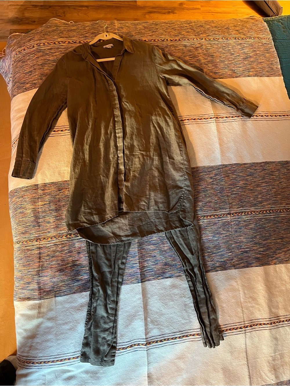 James Perse Taupe 100% Linen Tunic (sz 1) w Matching Pants (sz 2)